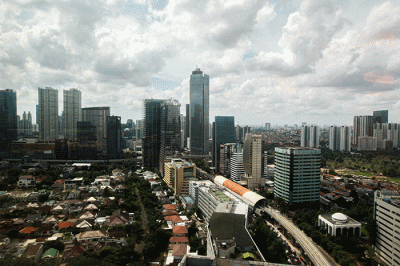 Landskap gedung-gedung pusat kota dari atas ketinggian di kawasan Jakarta Selatan, Kamis (26/5/2022).