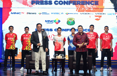 Press conference kerja sama eksklusif PBSI-MNC di Jakarta, senin (30/5/2022).