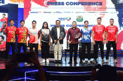 Press conference kerja sama eksklusif PBSI-MNC di Jakarta, senin (30/5/2022).