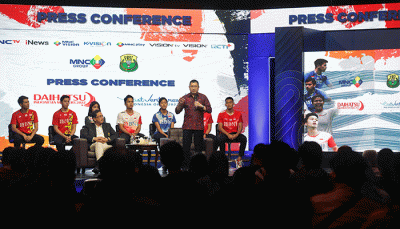 Press conference kerja sama eksklusif PBSI-MNC di Jakarta, senin (30/5/2022).