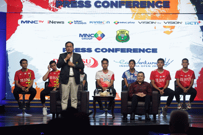 Press conference kerja sama eksklusif PBSI-MNC di Jakarta, senin (30/5/2022).