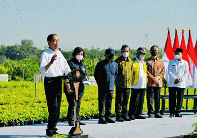 Presiden Joko Widodo meresmikan Persemaian Rumpin di Bogor, Jawa Barat, Jumat (10/6/2022).