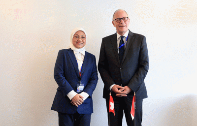 Menteri Ketenagakerjaan Ida Fauziyah melakukan pertemuan bilateral dengan Sekretaris Sekretariat Negara Bidang Ekonomi Swiss, Boris Zürcher.