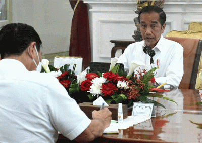 Presiden Joko Widodo memimpin rapat terbatas di Istana Merdeka Jakarta, Senin (13/6/2022).