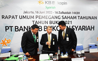 Rapat Umum Pemegang Saham Tahunan (RUPST) Tahun Buku 2021 PT Bank KB Bukopin Syariah (KBBS) di Jakarta, Kamis (16/6/2022).