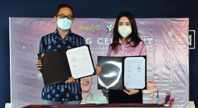 Penandatanganan kerja sama untuk mendistribusikan produk Soulyu khususnya di wilayah Jawa dan Bali selain Jabodetabek.