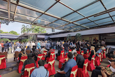 Suasana Rumah Duka Menteri Pendayagunaan Aparatur Negara dan Reformasi Birokrasi (Menteri PANRB) Tjahjo Kumolo di Jakarta, Jumat (1/7/2022).