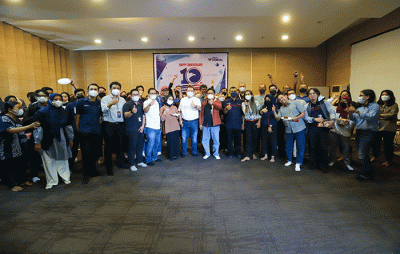 Syukuran perayaan HUT ke-10 Sindonews.com di Gedung Sindo, MNC Center, Kebon Sirih, Jakarta Pusat, Senin (4/7/2022).