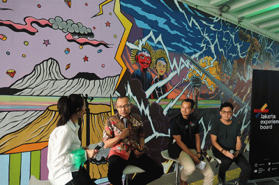 Konferensi pers kolaborasi mural di Terowongan Kendal, Jakarta, Kamis (7/7/2022).