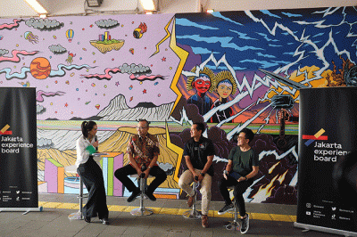 Konferensi pers kolaborasi mural di Terowongan Kendal, Jakarta, Kamis (7/7/2022).