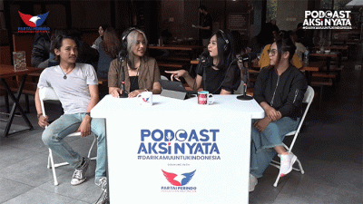 Fashion Enthusiast Maria Andromeda menjadi narasumber Podcast Aksi Nyata#DariKamuUntukIndonesia di Center Point kawasan, MNC Center, Kebon Sirih, Jakarta Pusat.