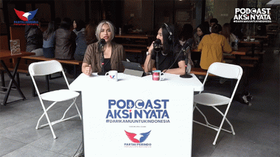 Fashion Enthusiast Maria Andromeda menjadi narasumber Podcast Aksi Nyata#DariKamuUntukIndonesia di Center Point kawasan, MNC Center, Kebon Sirih, Jakarta Pusat.