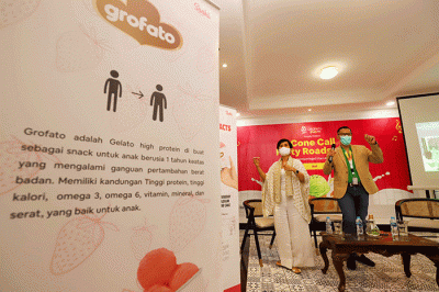 Konferensi pers Grofato 'Grow Fast Gelato' untuk Menambah Berat Badan Anak dan Dalam Menyambut Hari Anak Nasional 2022 di Roemah 48, Menteng.
