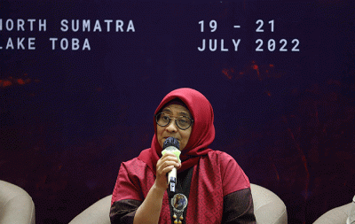 Press Conference Pembukaan W20 Summit di Danau Toba, Sumatera Utara (Sumut) Senin (18/7/2022).