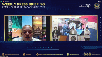 Weekly Press Briefing (WPB) Kemenparekraf yang diselenggrakan secara Virtual di di Gedung Sapta Pesona, Jakarta Pusat Senin (18/7/2022).