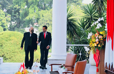 Presiden Joko Widodo menyambut kunjungan resmi Presiden Republik Demokratik Timor Leste Jose Ramos-Horta, di Istana Kepresidenan Bogor.