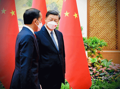 Presiden Jokowi melakukan pertemuan bilateral dengan Presiden Republik Rakyat Tiongkok (RRT) Xi Jinping di Villa 14, Diaoyutai State Guesthouse.