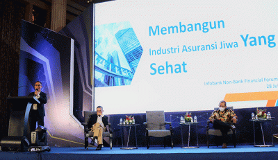 Direktur Utama BRI Life Iwan Pasila saat memberikan paparan bertema Membangun Industri Asuransi Jiwa Yang Sehat.