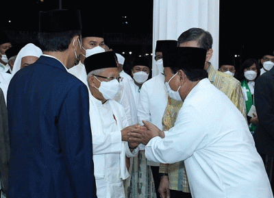 Menteri Pertahanan Prabowo Subianto menghadiri Zikir dan Doa Kebangsaan 77 Tahun Indonesia Merdeka yang dipimpin Presiden Joko Widodo.