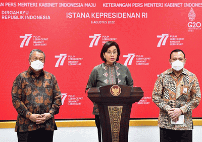 Sri Mulyani dalam keterangannya selepas mengikuti Sidang Kabinet Paripurna yang dipimpin oleh Presiden Joko Widodo di Istana Negara, Senin, 8 Agustus 2022.