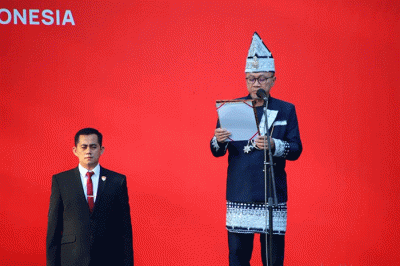 Menteri Perdagangan Zulkifli Hasan menghadiri upacara HUT ke 77 Kemerdekaan Republik Indonesia di Istana Negara, Jakarta, Rabu (17/8/2022).
