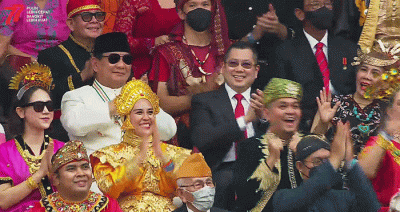 Ketua Umum DPP Partai Persatuan Indonesia (Perindo) Hary Tanoesoedibjo dan Menteri Pertahanan Prabowo Subianto saat menghadiri Hari Ulang Tahun ke-77.
