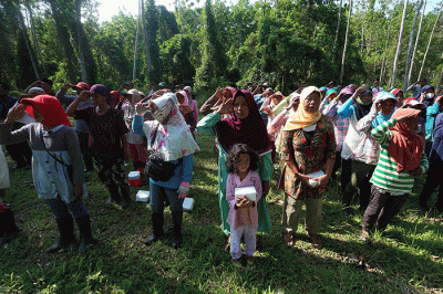 Masyarakat perkebunan bersama sejumla ormas mengikuti upacara HUT RI ke-77 di tengah perkebunan PTPN XII di Desa Pondok Rejo, Kecamatan Tempurejo.