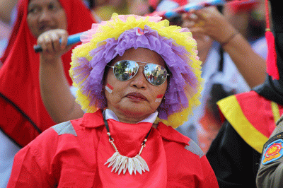 Warga mengikuti pawai hari kemerdekaan di Pulau Panggang, Kepulauan Seribu Utara, provinsi DKI Jakarta, Rabu (17/8/2022).