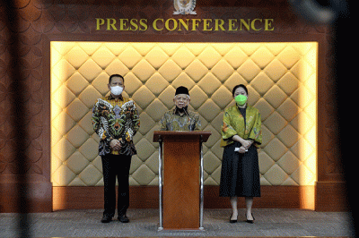 Peringatan Hari Konstitusi dan Hari Ulang Tahun ke-77 MPR di Plaza Nusantara IV, Kompleks Parlemen, Senayan, Jakarta, Kamis (18/8/2022).