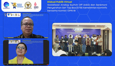 Anggota Komisi I DPR RI Nurul Arifin (kiri bawah) dan Direktur Pengelolahan Media Nursodik Gunarjo Kominfo (kiri atas) saat menghadiri Diskusi Publik Virtual.