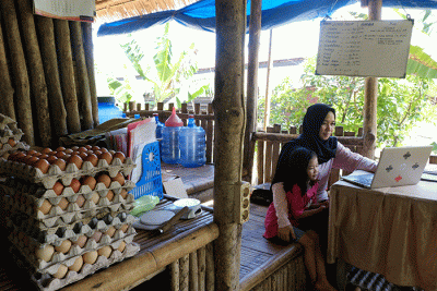 Pekerja mengumpulkan telur di sentra peternakan ayam petelur omega3 di Ella's Farm Ellabayao, Kabupaten Gowa, Minggu (21/8/2022).