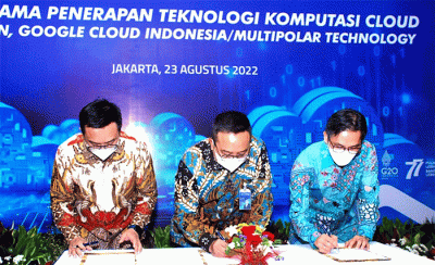 Perjanjian Kerja Sama Penerapan Teknologi Komputasi Cloud di Jakarta, Selasa (23/8/2022).