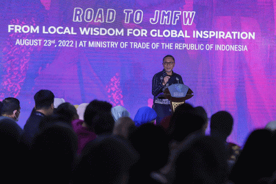 Roadshow Jakarta Muslim Fashion Week (JMFW) 2024 di Auditorium Kementerian Perdagangan, Jakarta Pusat, Rabu (23/8/2022).