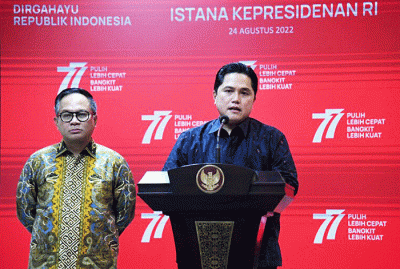 Keterangan pers Menteri BUMN Erick Thohir di Kantor Presiden, Jakarta, Rabu (24/8/2022).