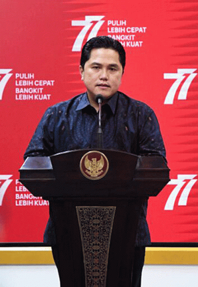 Keterangan pers Menteri BUMN Erick Thohir di Kantor Presiden, Jakarta, Rabu (24/8/2022).