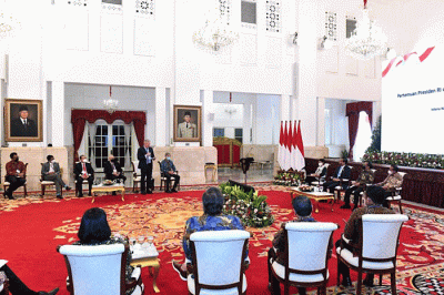 Presiden Joko Widodo menerima delegasi dari Dewan Bisnis AS-ASEAN atau US-ASEAN Business Council di Istana Negara, Jakarta, Rabu (24/8/2022).
