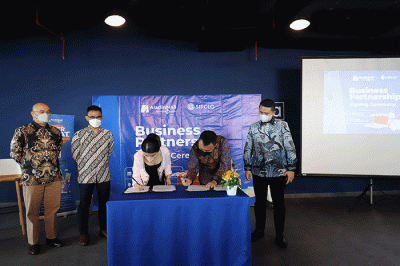 Penandatanganan Memorandum of Understanding (MoU) Aladin Mall by Mister Aladin dengan Sirclo di Park Hyatt, Kebon Sirih, Jakarta, Senin (29/8/2022).