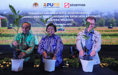 Penandatanganan Nota Kesepahaman Pembangunan Pusat Persemaian Sriwijaya Kemampo Sumatera Selatan di Jakarta, Selasa (6/9/2022).
