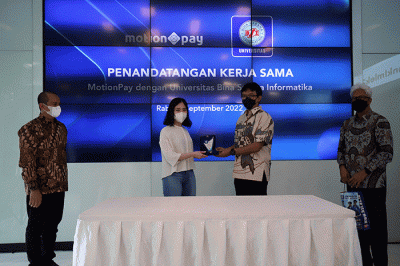 Penandatanganan kerja sama MotionPay dengan Universitas Bina Sarana Informatika (BSI) di Jakarta, Rabu (7/9/2022).