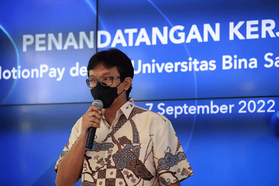 Penandatanganan kerja sama MotionPay dengan Universitas Bina Sarana Informatika (BSI) di Jakarta, Rabu (7/9/2022).