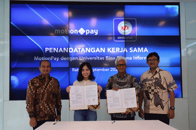 Penandatanganan kerja sama MotionPay dengan Universitas Bina Sarana Informatika (BSI) di Jakarta, Rabu (7/9/2022).