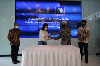 Penandatanganan kerja sama MotionPay dengan Universitas Bina Sarana Informatika (BSI) di Jakarta, Rabu (7/9/2022).