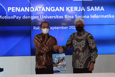 Penandatanganan kerja sama MotionPay dengan Universitas Bina Sarana Informatika (BSI) di Jakarta, Rabu (7/9/2022).