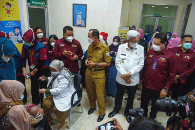 Kementerian Kesehatan RI mencanangkan Imunisasi Pneumococcus Konyugasi (PCV) Tingkat Nasional Tahun 2022 di Puskesmas Talang Jambe, Jalan Pesantren Palembang.