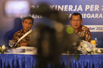 Pers conference Kinerja Keuangan Bank BTN semester I/2022 di Jakarta, Kamis (15/9/2022).