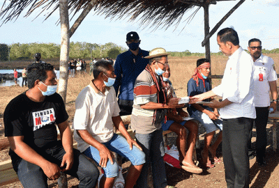 Dalam kunjungan kerjanya di Provinsi Maluku, Presiden Joko Widodo meninjau dan bertemu dengan peternak kerbau di Desa Werwaru, Pulau Moa.