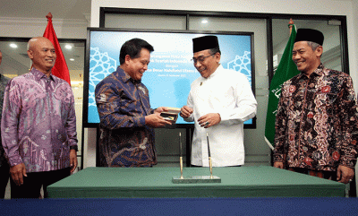 Penandatanganan nota kesepahaman antara PBNU dengan BSI di Kantor Pusat PBNU di Jakarta, Rabu (21/9/2022).