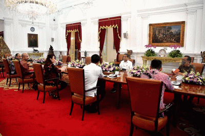 Presiden Joko Widodo menerima kedatangan Badan Pengurus Pusat (BPP) Himpunan Pengusaha Muda Indonesia (Hipmi) di Istana Merdeka, Jakarta, Kamis (22/9/2022).