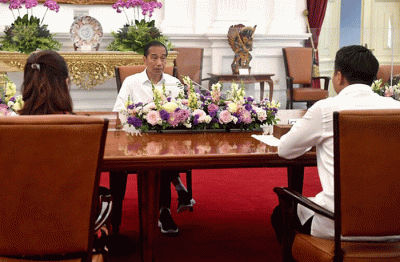 Presiden Joko Widodo menerima kedatangan Badan Pengurus Pusat (BPP) Himpunan Pengusaha Muda Indonesia (Hipmi) di Istana Merdeka, Jakarta, Kamis (22/9/2022).