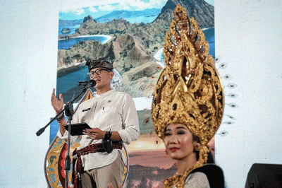 Menparekraf Sandiaga Salahuddin Uno saat acara saat mengikuti Gala Dinner World Tourism Golf Challenge 2022 pada Minggu (25/9/2022).